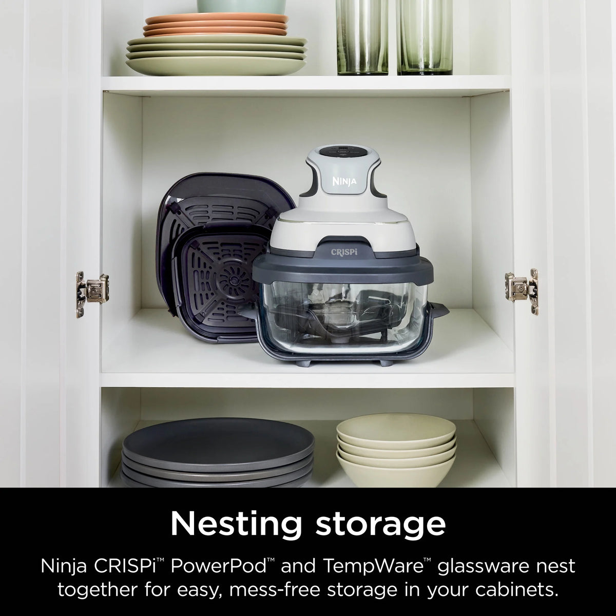 Ninja Crispi 3-in-1 Portable Glass Air Fryer Cooking System, 1500W, 4-Qt & 5-Cup TempWare Glass Containers with Storage Lids, Microwave, Freezer & Dishwasher Safe, White, FN100WH