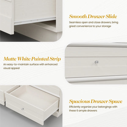 May Color Large White 3 Drawer Dresser Set of 2 with Fluted Panel, Modern Chest of Drawers with Silent Slide Drawers, Wood Accent Nightstand with Storage for Bedroom Living Room, Hallway