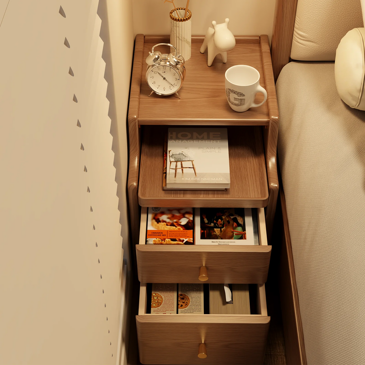 Small Nightstand,Solid Wood Nightstand with Drawers, Walnut Bedside Table for Bedroom