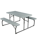 Gymax Folding Picnic Table & Bench Set for Camping BBQ w/ Steel Frame Grey