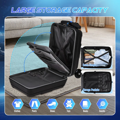 Advwin Ride-On Scooter Suitcase with LED Light-up Wheels, Hardshell Lightweight Foldable Rideable Luggage for Kids & Adults, Silver