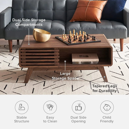 Mopio Ensley Coffee Table Mid-Century Modern Low Profile Dual Side with Sleek Rounded Finishing
