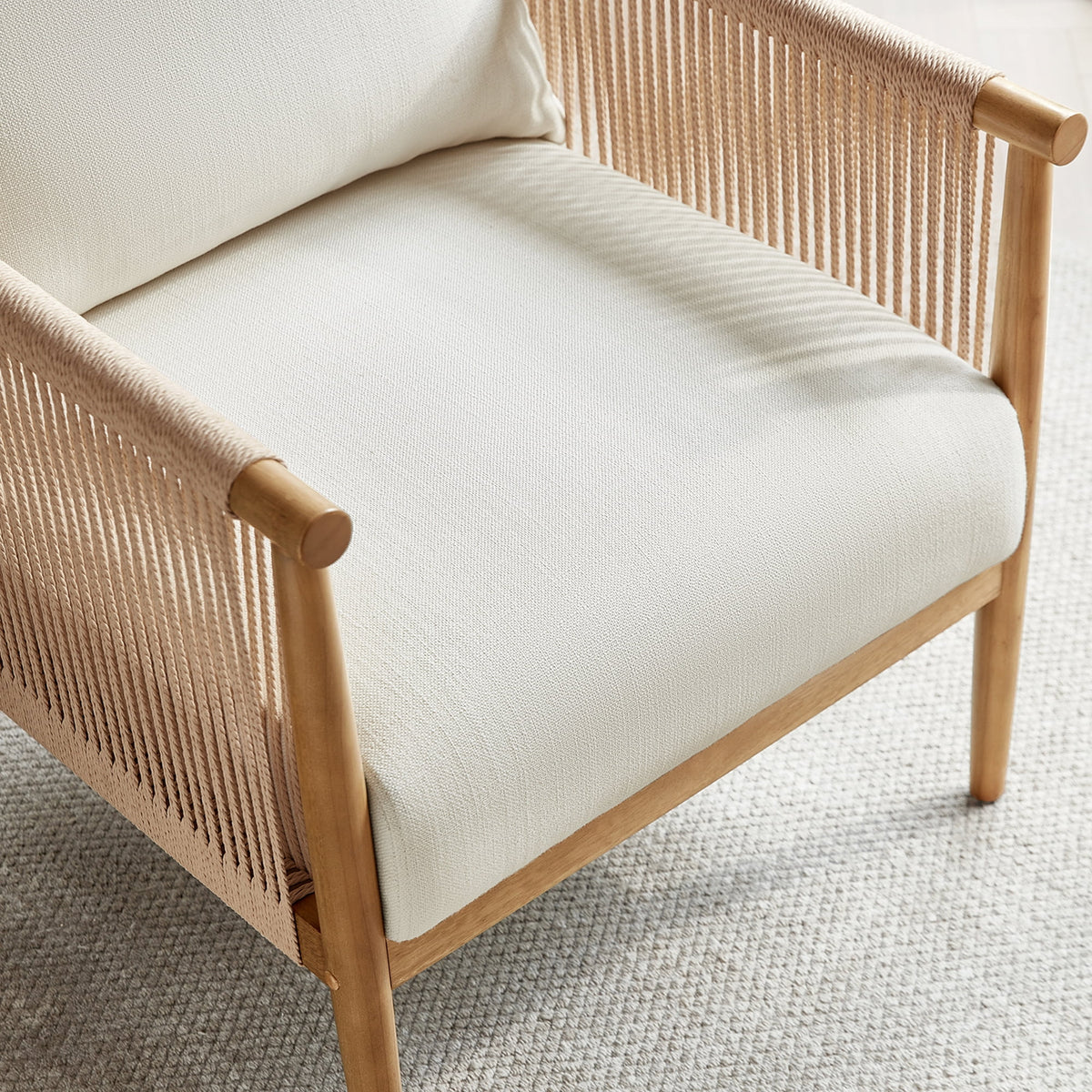 CHITA Modern Accent Chair, Braid Armchair Living Room Chair, Cream