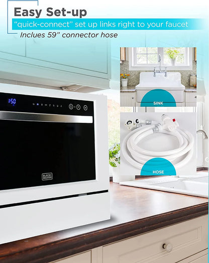 BLACK?Ӕ BCD6W Compact Countertop Dishwasher, 6 Place Settings, White
