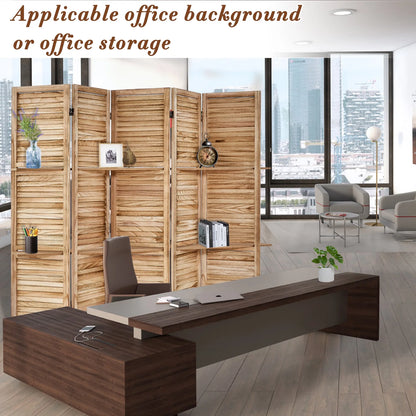 6-Panel Room Divider with Shelves5.6ft Tall Folding Privacy Screen Panels, Room Divider Wall, Divider for Room Separation, Room Divider ShelvesEffectively Block SightNatural