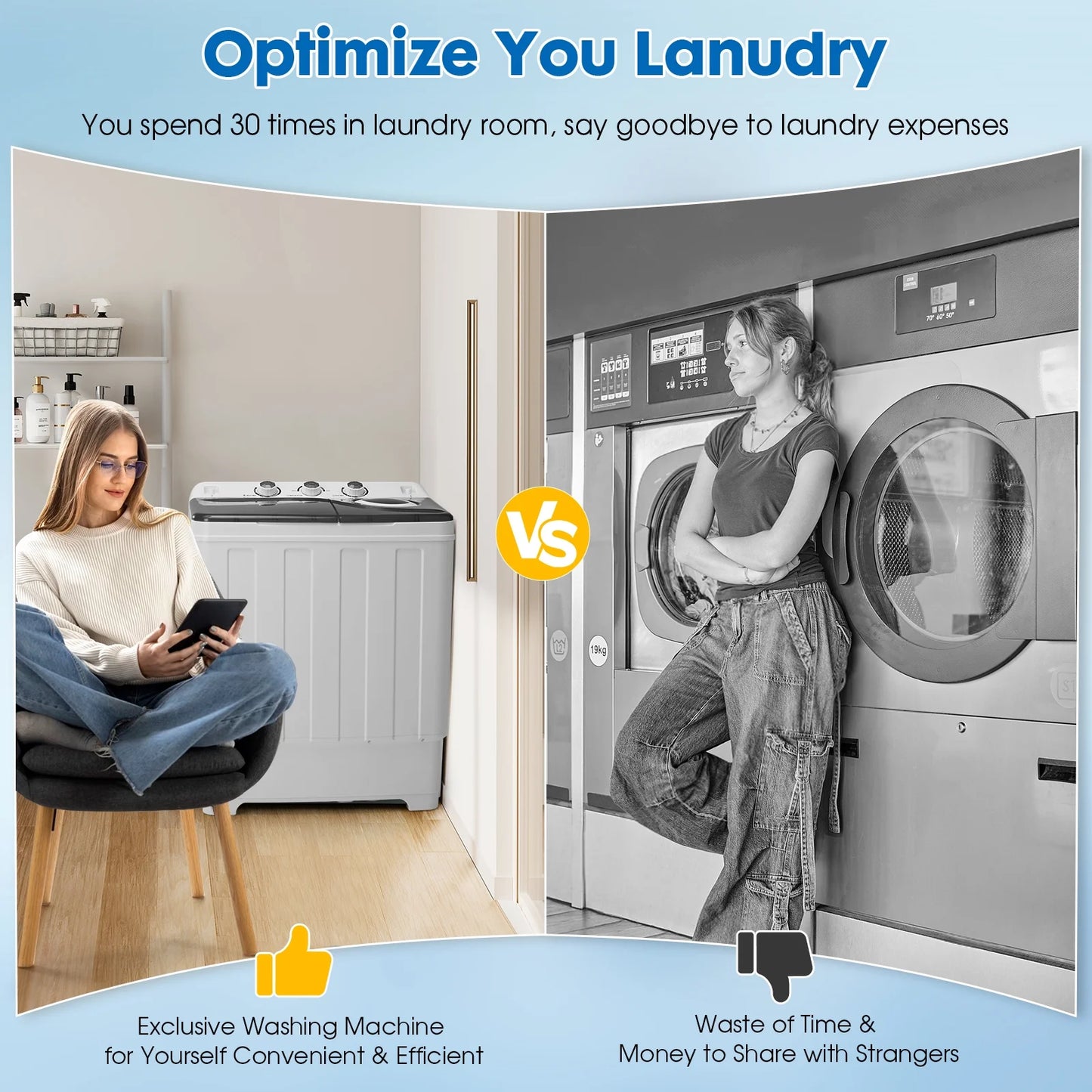 Artbros 28lbs Portable Twin Tub Washing Machine with Drain Pump, Compact Laundry Washer for Apartments, Dorms, Blue