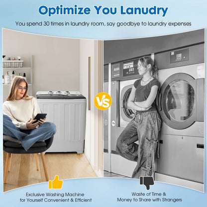 Artbros 28lbs Portable Twin Tub Washing Machine with Drain Pump, Compact Laundry Washer for Apartments, Dorms, Blue
