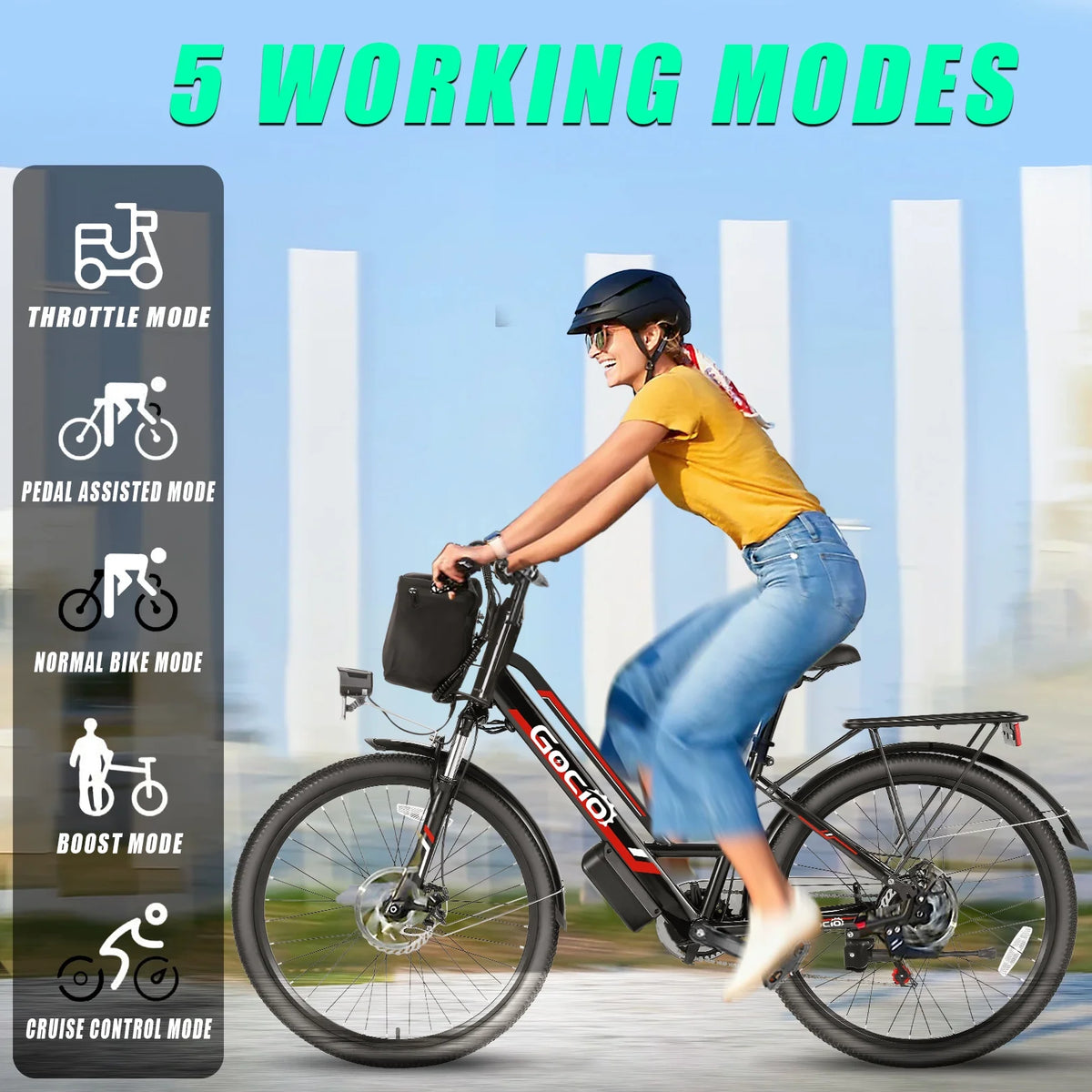 Gocio 26" Electric Bike for Adults, 500W Electric Cruiser Bike, 48V/7.8Ah Removable Battery, 7 Speed, City Commuting E-bike, UL2849