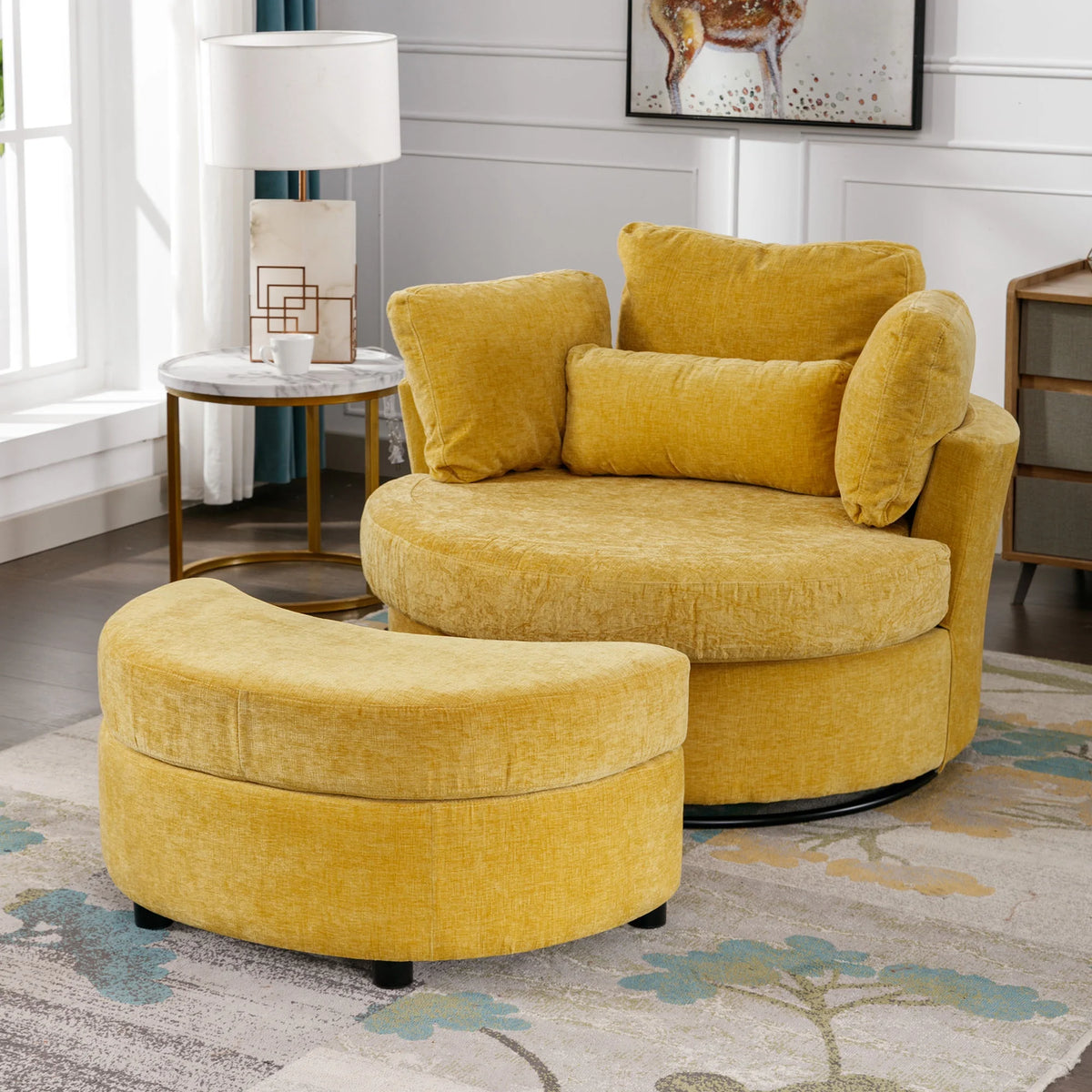 Muumblus Teddy Swivel Accent Barrel Chair, Modern Oversize Sherpa Comfy Round Reading Armchair for Living Room, Ivory