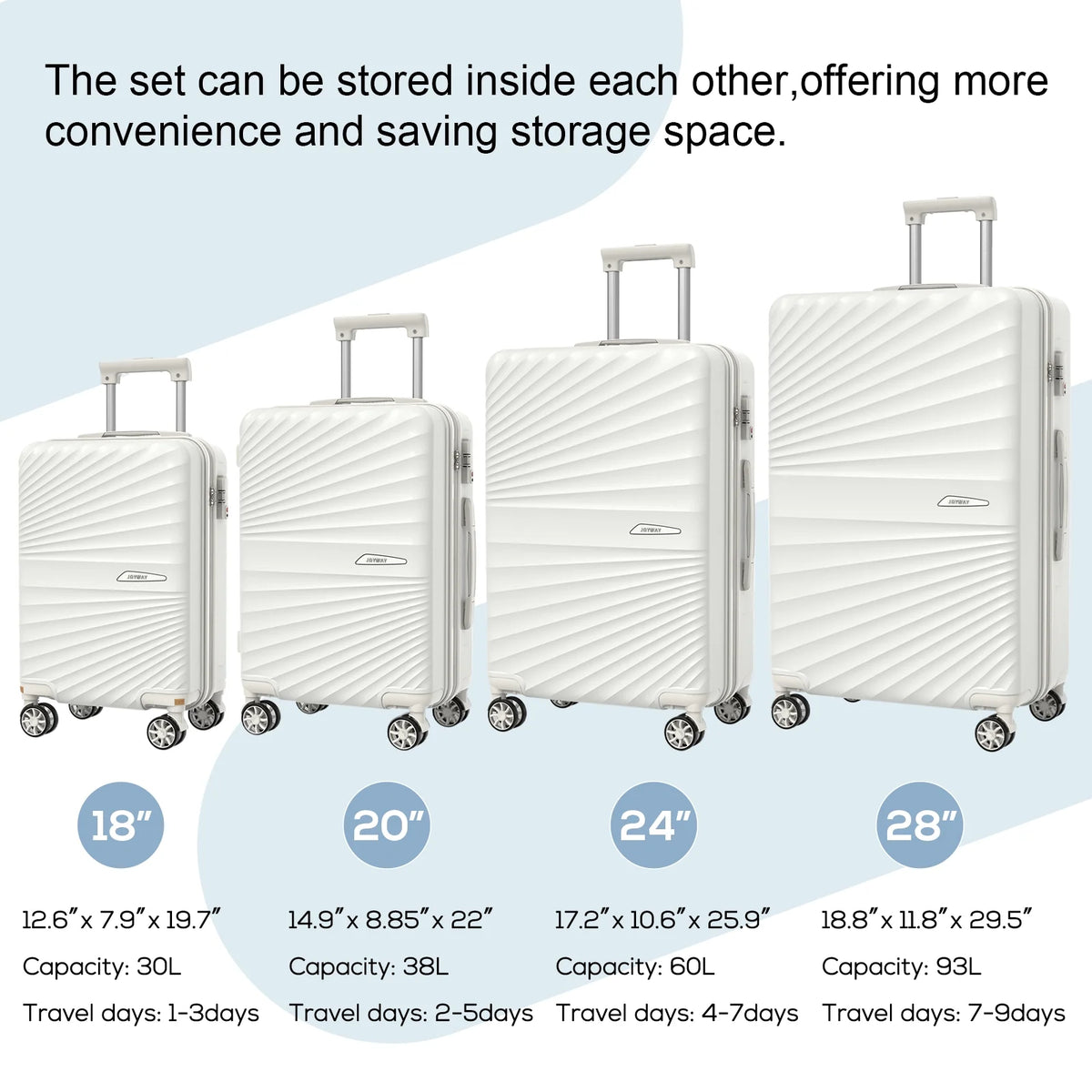Joyway 6-Piece Hardside Luggage Set with Spinner Wheels and TSA Lock, Lightweight Carry-On Luggage Set for School, Travel, Weekend (Black)