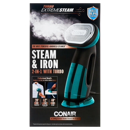 Conair Turbo ExtremeSteam 1875 Watt Handheld Fabric, 2-in-1 Steam and Iron Garment Steamer, One Size, Black/Green GS107