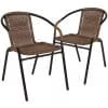 Emma + Oliver Indoor/Outdoor Stacking Rattan Restaurant Patio Chairs, Set of 2, Gray