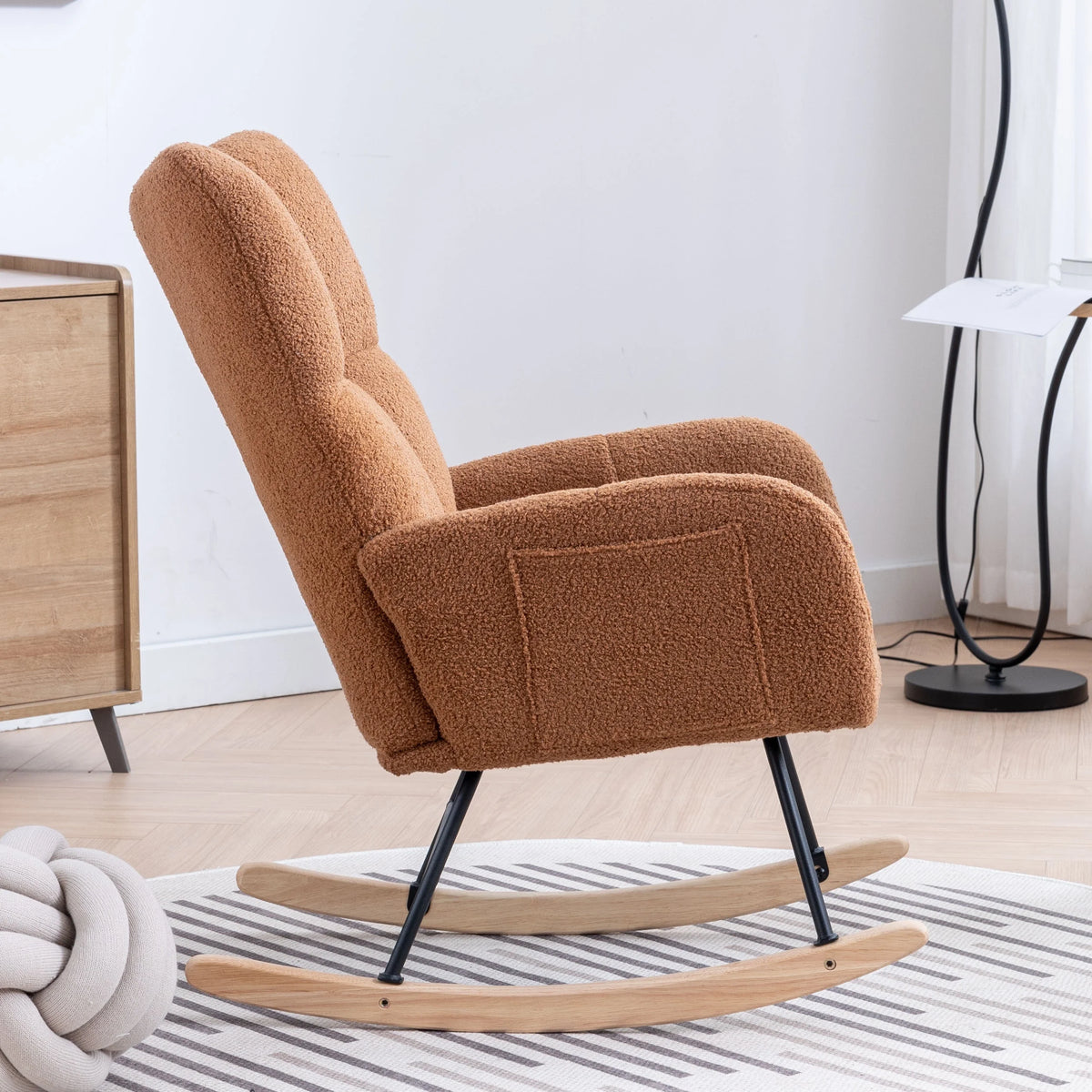 Rocking Chair Nursery,Teddy Upholstered Glider Rocker with High Backrest,Modern Rocking Accent Chairs Glider Recliner for Living Room, Nursery, Bedroom,White