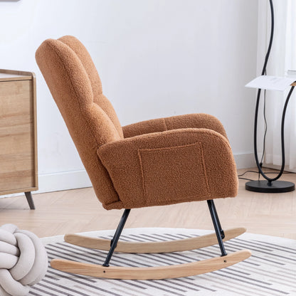 Rocking Chair Nursery,Teddy Upholstered Glider Rocker with High Backrest,Modern Rocking Accent Chairs Glider Recliner for Living Room, Nursery, Bedroom,White