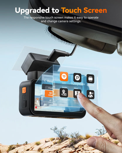 WolfBox X5 3 Channel Car Dash Cam, 4K Front+1080P Inside+2.5K Rear Camera, 5.8GHz Wi-Fi & GPS, Touchscreen, Voice Control