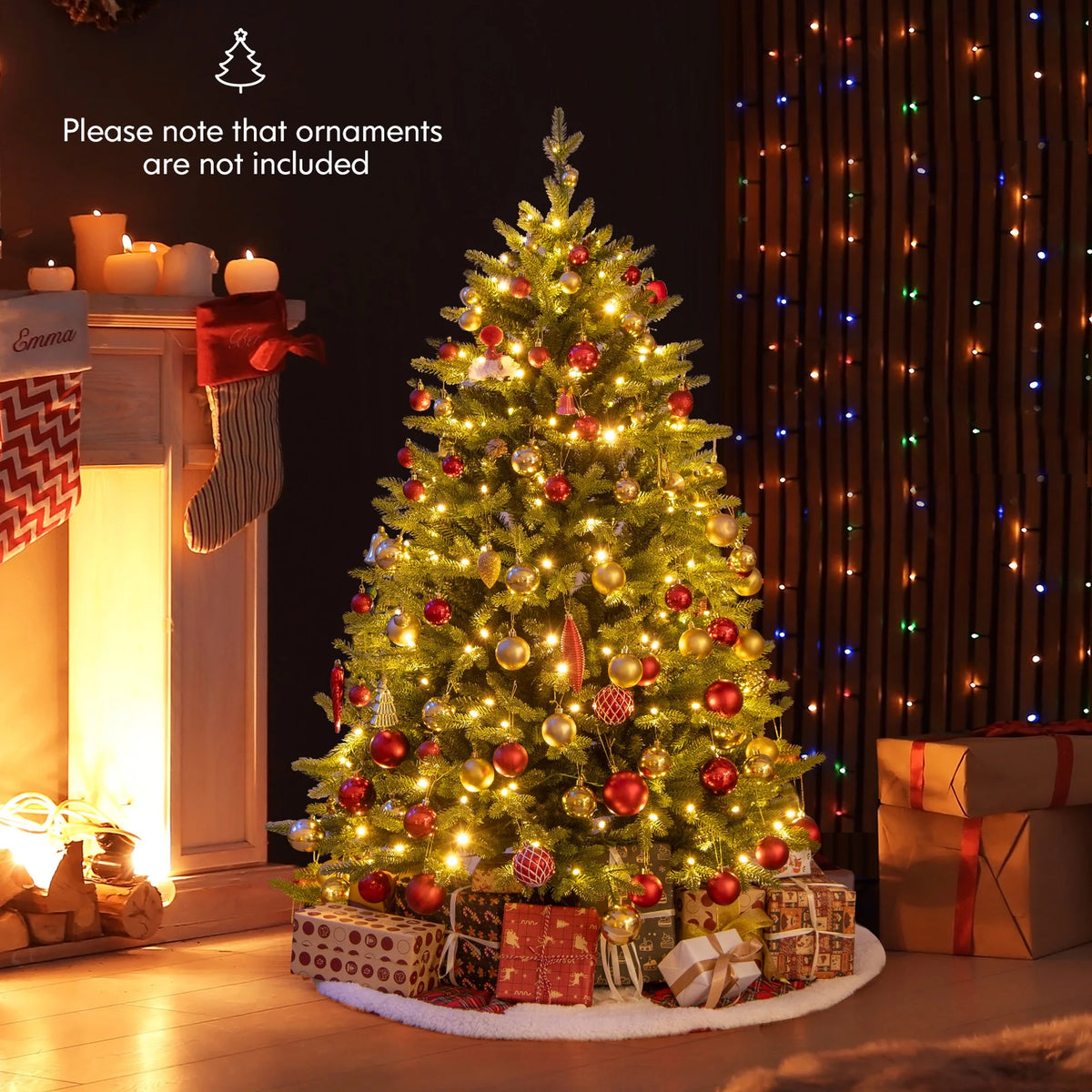 Costway 5 FT Pre-Lit Christmas Tree Hinged with 250 Multi-color Lights & 844 Branch Tips