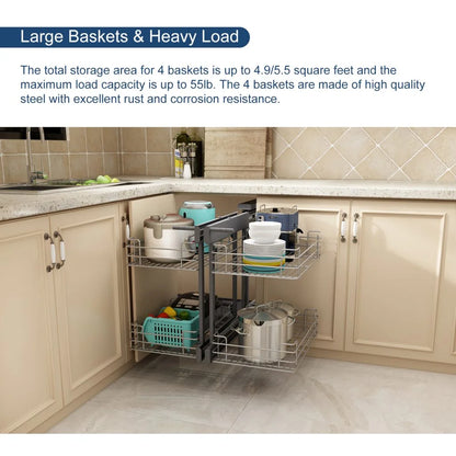 VADANIA Blind Corner Pull Out Cabinet Organizer for 32" Cabinet, Soft Close, Min Opening 14", 2-tier