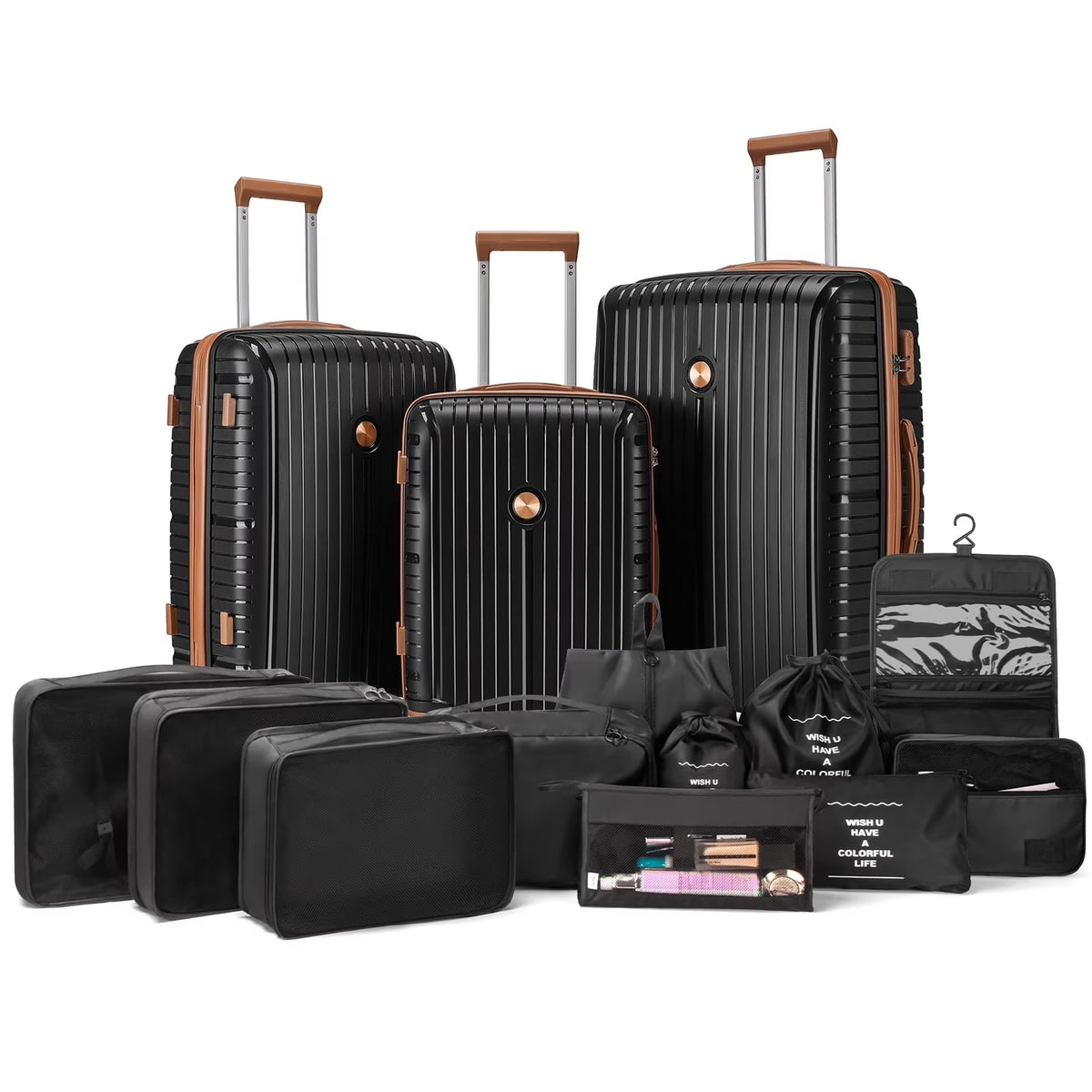 Joyway 5 Piece Luggage Sets Hardshell Lightweight Suitcase with TSA Lock Spinner Wheels-Orange