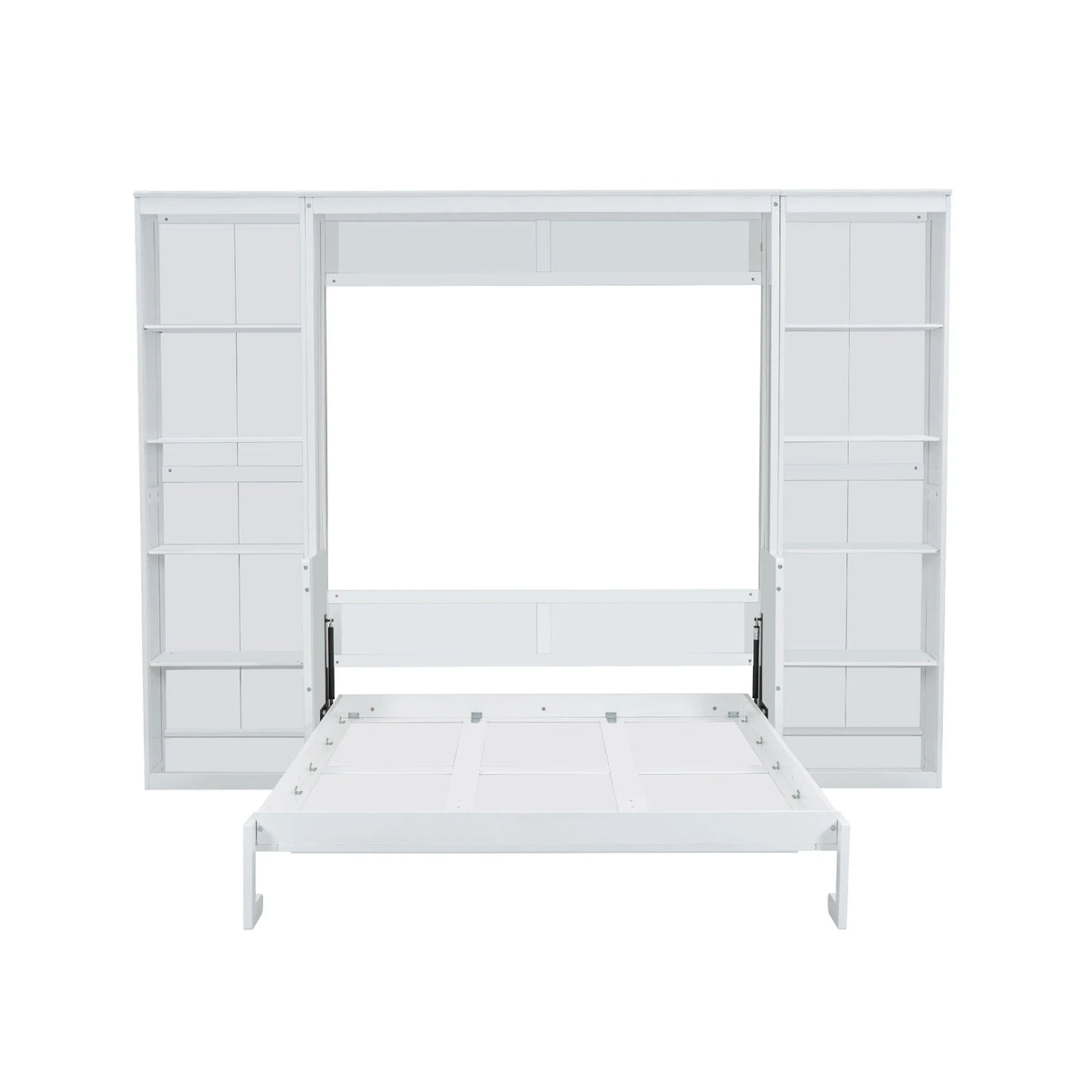 Queen Size Murphy Bed with Desk and Bookshelf(White)