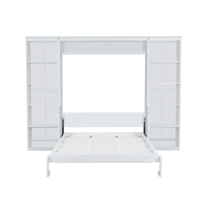 Queen Size Murphy Bed with Desk and Bookshelf(White)