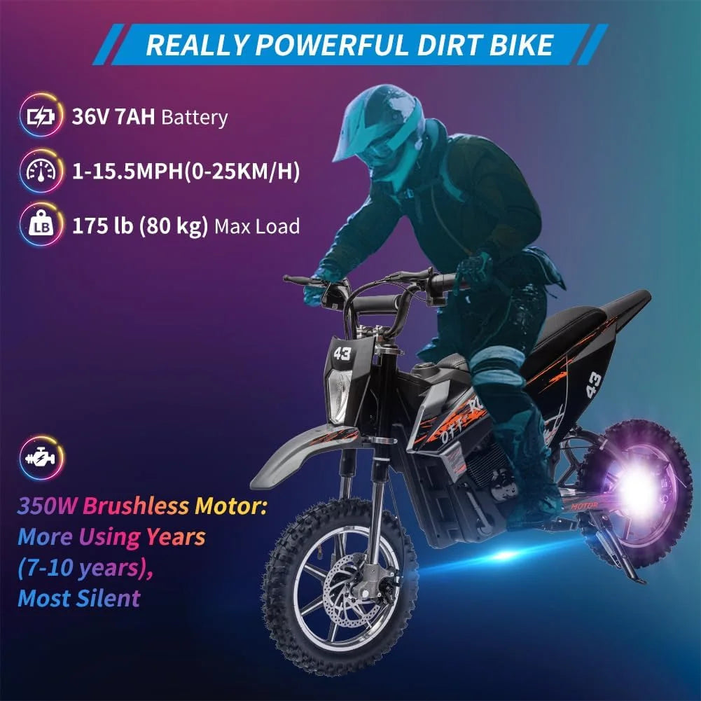 Nasitip Electric 350W Dirt Bike for Kids 8-16 year - Black