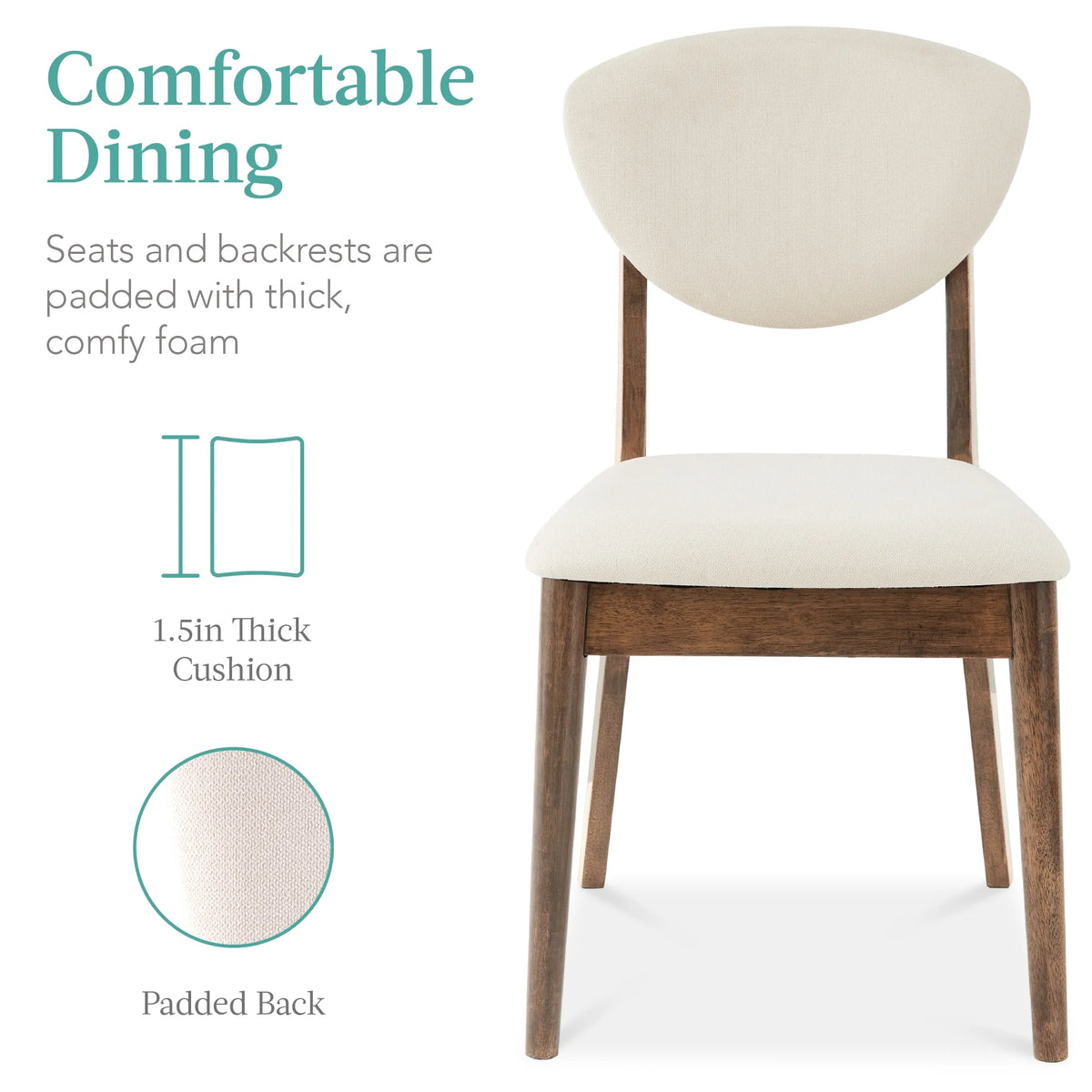 Best Choice Products 5-Piece Compact Wooden Mid-Century Modern Dining Set w/ 4 Chairs, Padded Seat & Back - Walnut/Cream