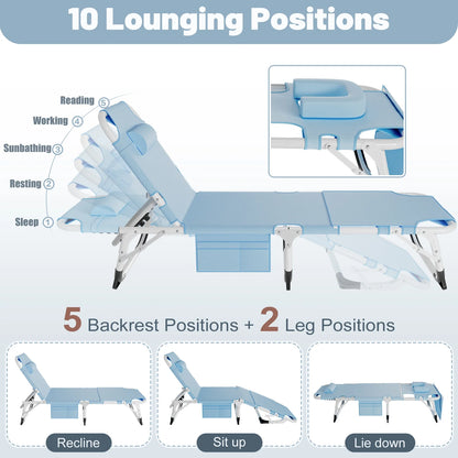 MOPHOTO Lounge Chair with Mattress, Outdoor Chaise Lounge Support 440 Lbs, Adjustable Portable Heavy Duty Sleeping Cots Bed for Camping, Pool, Beach, Patio