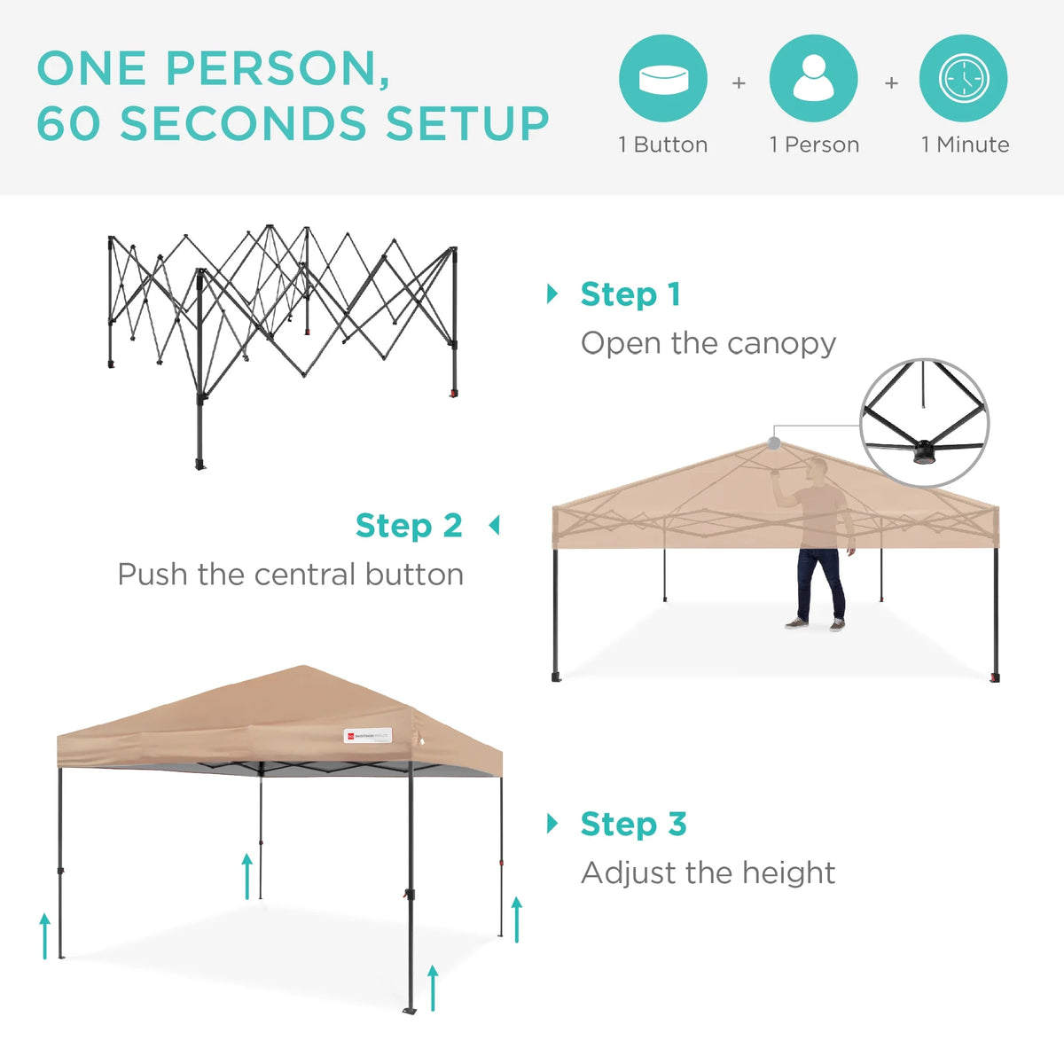 Best Choice Products 12x12ft Easy Setup Pop Up Canopy w/ 1-Button Setup, Wheeled Case, 4 Weight Bags - Navy Blue