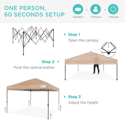 Best Choice Products 12x12ft Easy Setup Pop Up Canopy w/ 1-Button Setup, Wheeled Case, 4 Weight Bags - Navy Blue