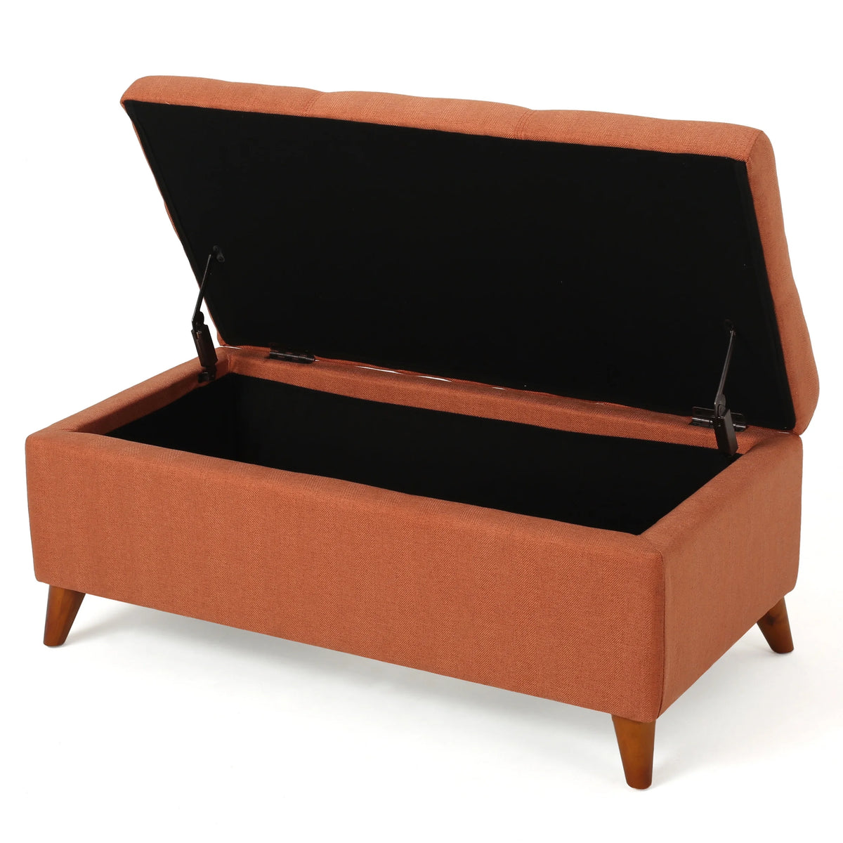 GDF Studio Valeno Mid Century Modern Fabric Tufted Storage Ottoman Bench, Light Gray and Light Brown