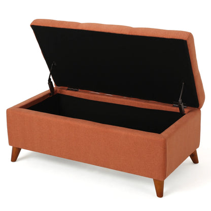 GDF Studio Valeno Mid Century Modern Fabric Tufted Storage Ottoman Bench, Light Gray and Light Brown