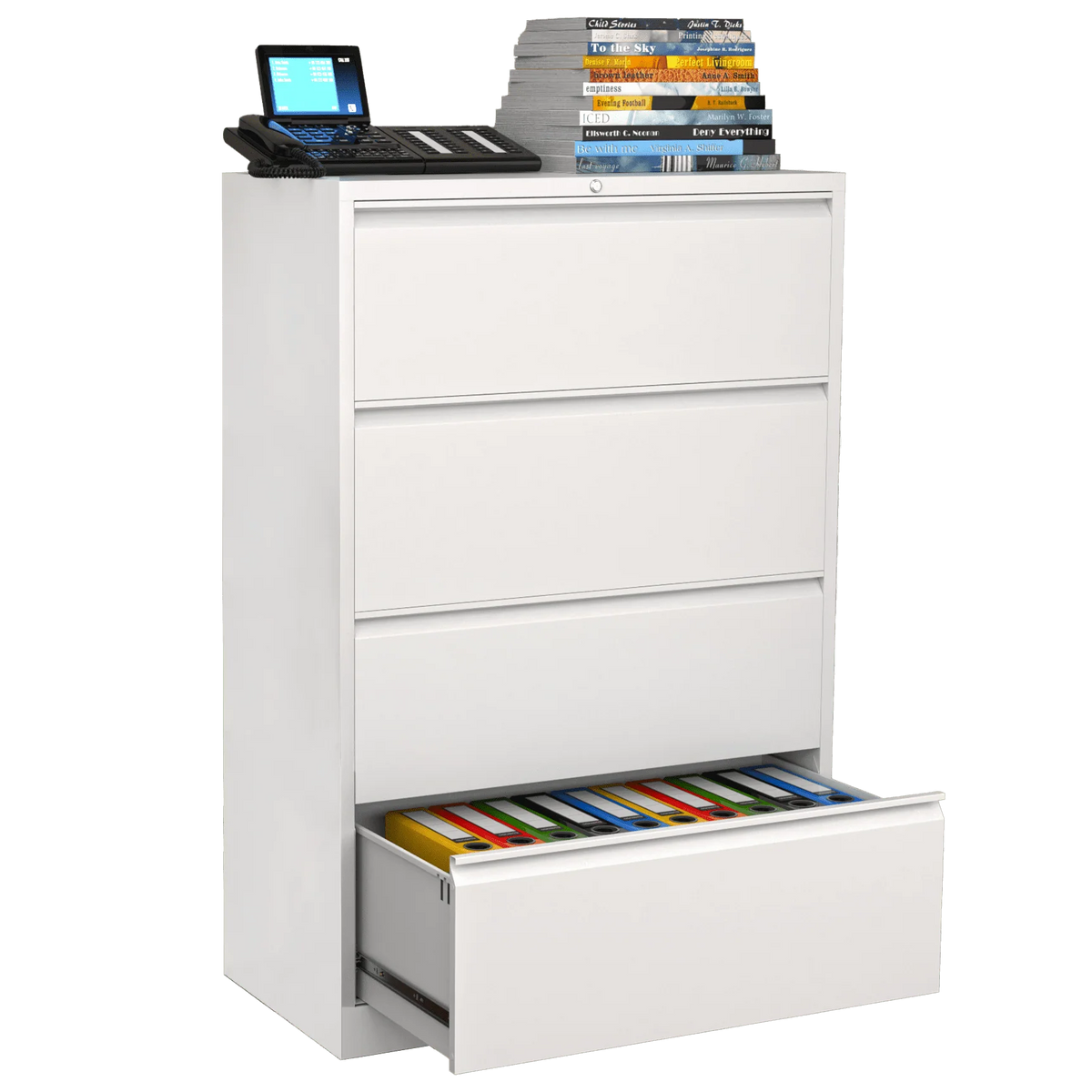 Supeer Four Drawer Metal Lateral File Cabinet, Storage White File Cabinet with Large Deep Drawers, Locking Wide File Cabinet for School, Office, Home,  Assembly Required