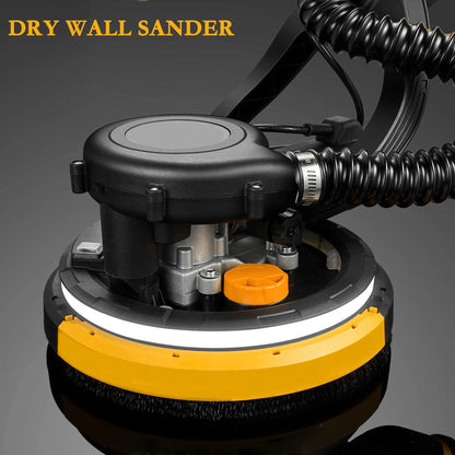 POVANLI 780W Electric Drywall Sander with Vacuum Dust Collection, 6.5A Motor Dustless Floor Sander with Variable Speed 900-1800RPM, LED Light, Extendable & Foldable Handle Yellow+Black