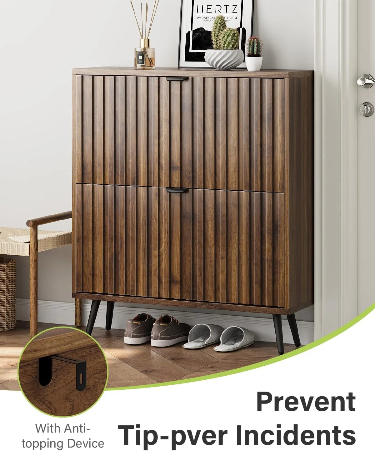 Smart FENDEE Shoe Cabinet with 2 Flip Drawers Freestanding 24 Pair Shoe Storage Cabinet for Entryway