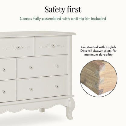 Evolur Aurora 7-Drawer Double Dresser in Ivory Lace, Spacious Drawers