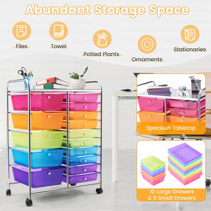 Costway 15 Drawer Rolling Storage Cart Tools Scrapbook Paper Office School Organizer White