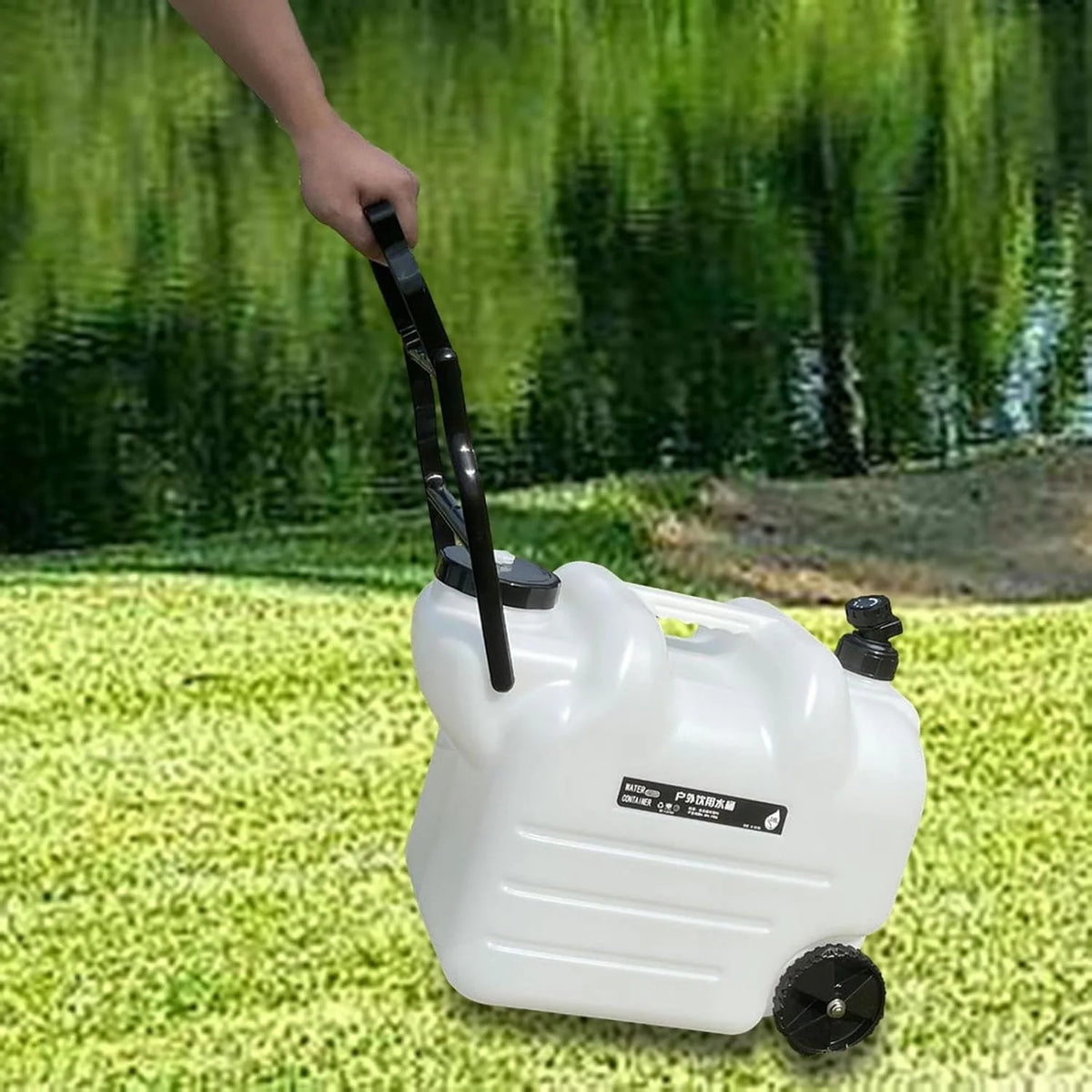 Water Container Water Storage Container Wheeled Pull Rod with Handle Water Barrel Water Jug for Camping Picnic Bath Emergency