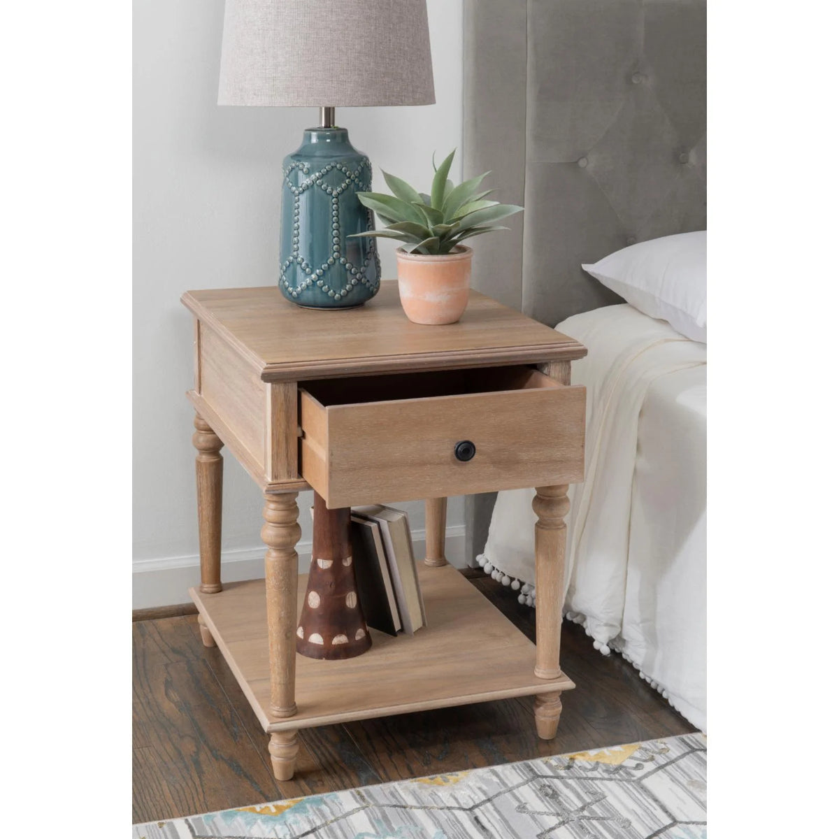Powell McGhie Single Drawer Indoor End Table with Shelf, 26" Tall, Natural