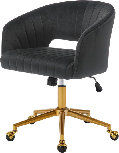 Westice Home Office Desk Chairs, Velvet Task Chair, Height Adjustable Swivel Vanity Chair with Golden Base for Vanity Study, Living Room Computer Room, Beige