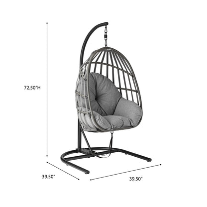 Mainstays Adult Metal Egg Hanging Chair with Beige Olefin Cushion, Black