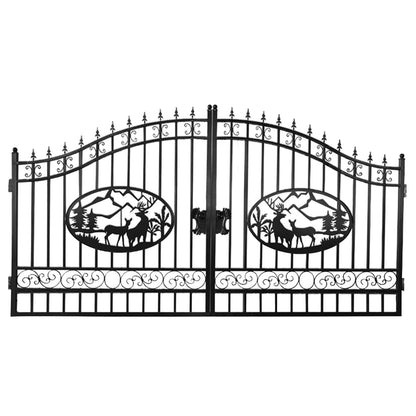 Outdoor Dual Swing Wrought Iron Gate for Driveway, Security Gate, Outdoor Fence Gate, Vienna Style for Yard, Backyard Patio�� 20'Star��