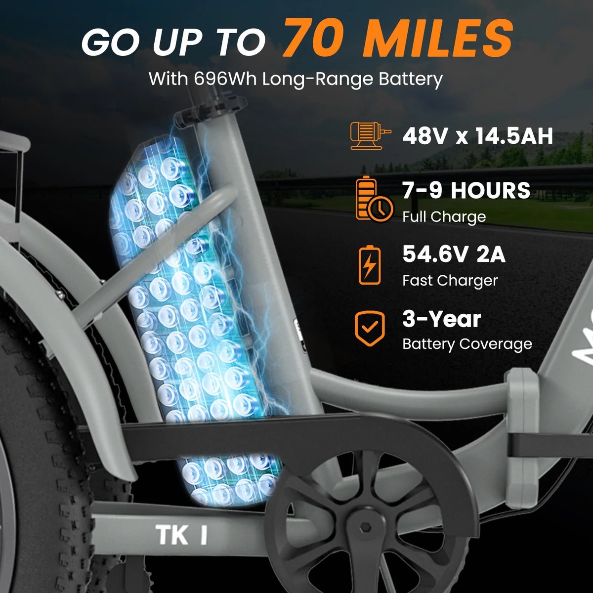 MOONCOOL TK1 Folding Electric Tricycle for Adults,48V 14.5Ah Removable battery, 500W（Peak 1000w）Motor, 20" Fat Tire Step-Thru 3Wheel Electric Bicycle w/Front&Rear Baskets, Certified to UL 2849 by SGS