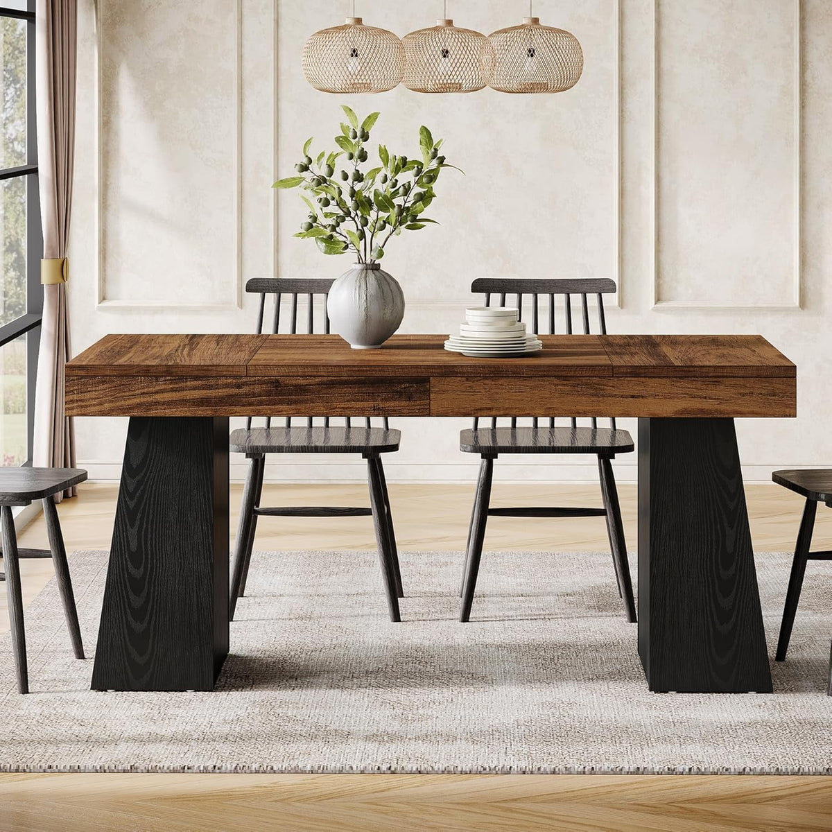 Rectangular 55" Dining Table for 4-6, Mid-Century Modern Kitchen Dining Table, Yellow