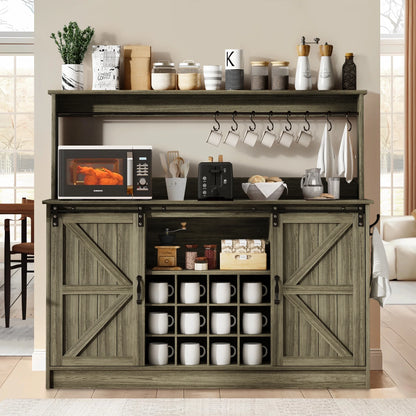 DreamCurship 55" Farmhouse Coffee Bar Cabinet, Buffet Sideboard Storage Cabinet, Wine Bar Cabinet with Wine Rack, White