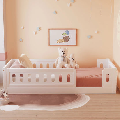 Euroco Wood Twin Size Platform Bed with Guardrail for Toddler and Kids