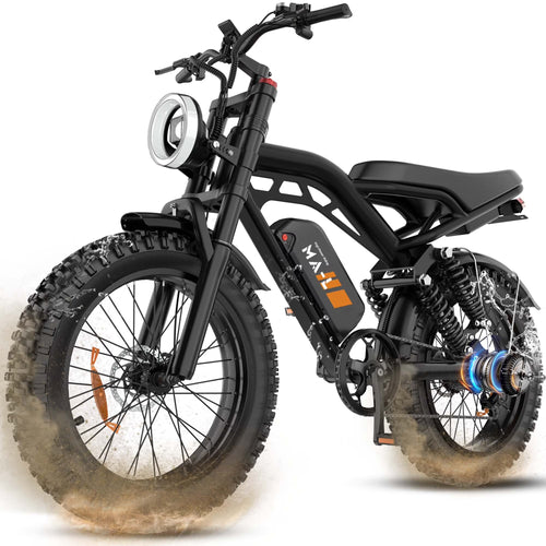 MA-L 1500W Peak Electric Bike for Adults, 48V 15Ah Battery, 20" x 4" Snow Fat Tire, Full Suspension, Shimano 7-Speed, E-Mountain Bike, UL2849