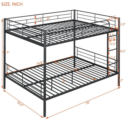Full over Full Bunk Beds, BTMWAY Metal Bunk Beds Full Over Full Size, Full Size Convertible Bunk Beds for Kids Teens Adults, with Ladder and Safety Guardrails, Load-Bearing 350lbs, Noise-Free, Black