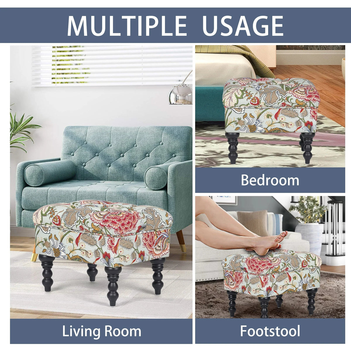 Homebeez 18'' Rectangle Ottoman Fabric Foot Rest Stool Multipurpose Vanity Stool Children Sofa Stool,Red