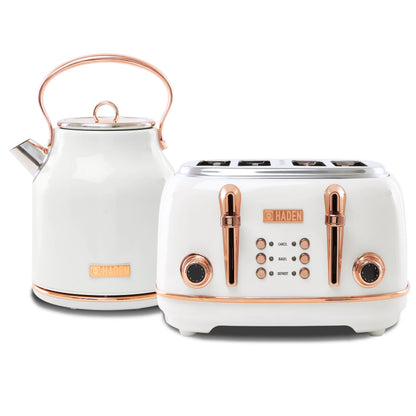 Haden Heritage 1500 1.7 Electric Kettle, Matte Black Finish with Copper Accents