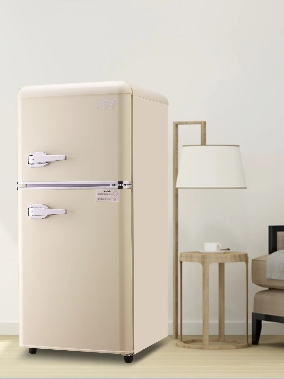 Krib B Compact Refrigerator 3.5 Cu.ft, Mini Fridge with Freezer, Modern Fridge with Dual Door, 7 Grade Temperature Adjustment, Silver